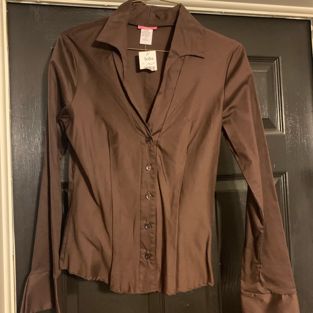 Long sleeve brown button down shirt